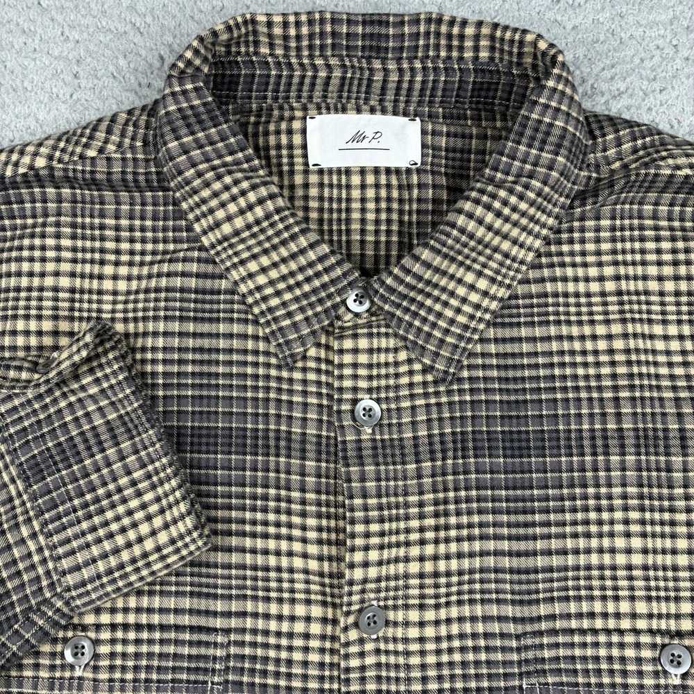 Mr P. Flannel Shirt Men's XXL Gray Khaki Plaid Cotton Button Up Checked Portugal